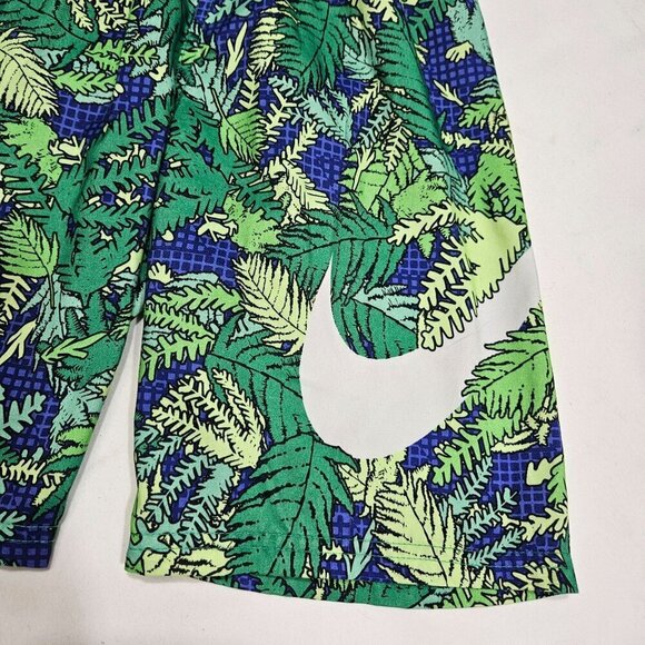 Nike Youth Tropical Leaf Print Swim Trunks M 10-12 Yrs Green/Blue Cinch Waist - Picture 3 of 9
